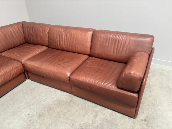 Brown leather modular sofa by De Sede; DS76, 1970s (corner)