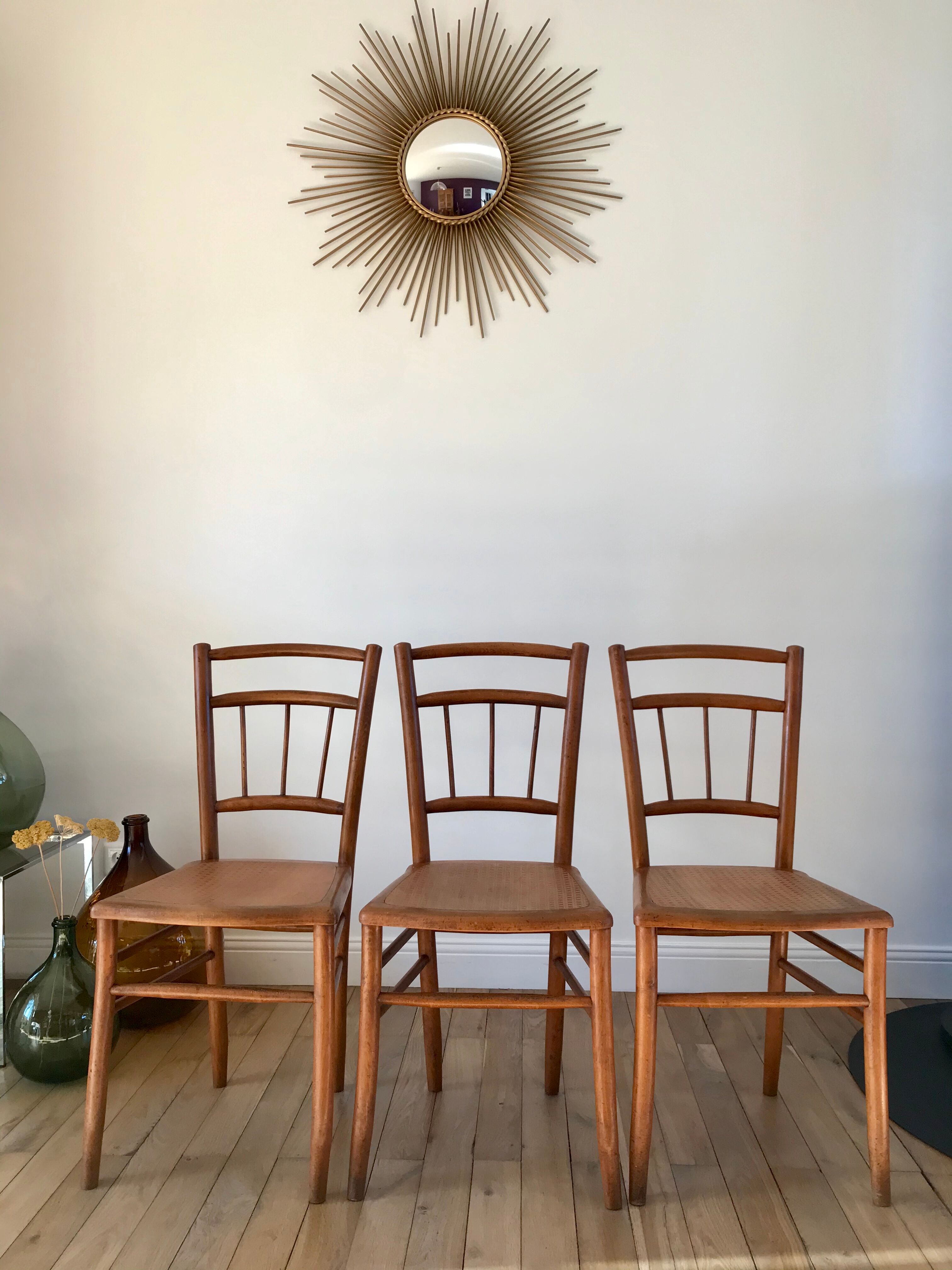 Set of 3 Luterma bistro chairs in beech wood effect canning 40s