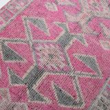Pink Green Modern Oushak Runner Rug, 89x354Cm