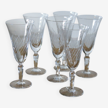 6 screen-printed champagne flutes in very good condition