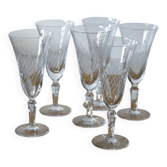 6 screen-printed champagne flutes in very good condition