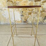 Vintage side table, 2 wooden and brass shelves, circa 1960s
