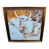 Painting Oil on panel "Charolais cattle"
