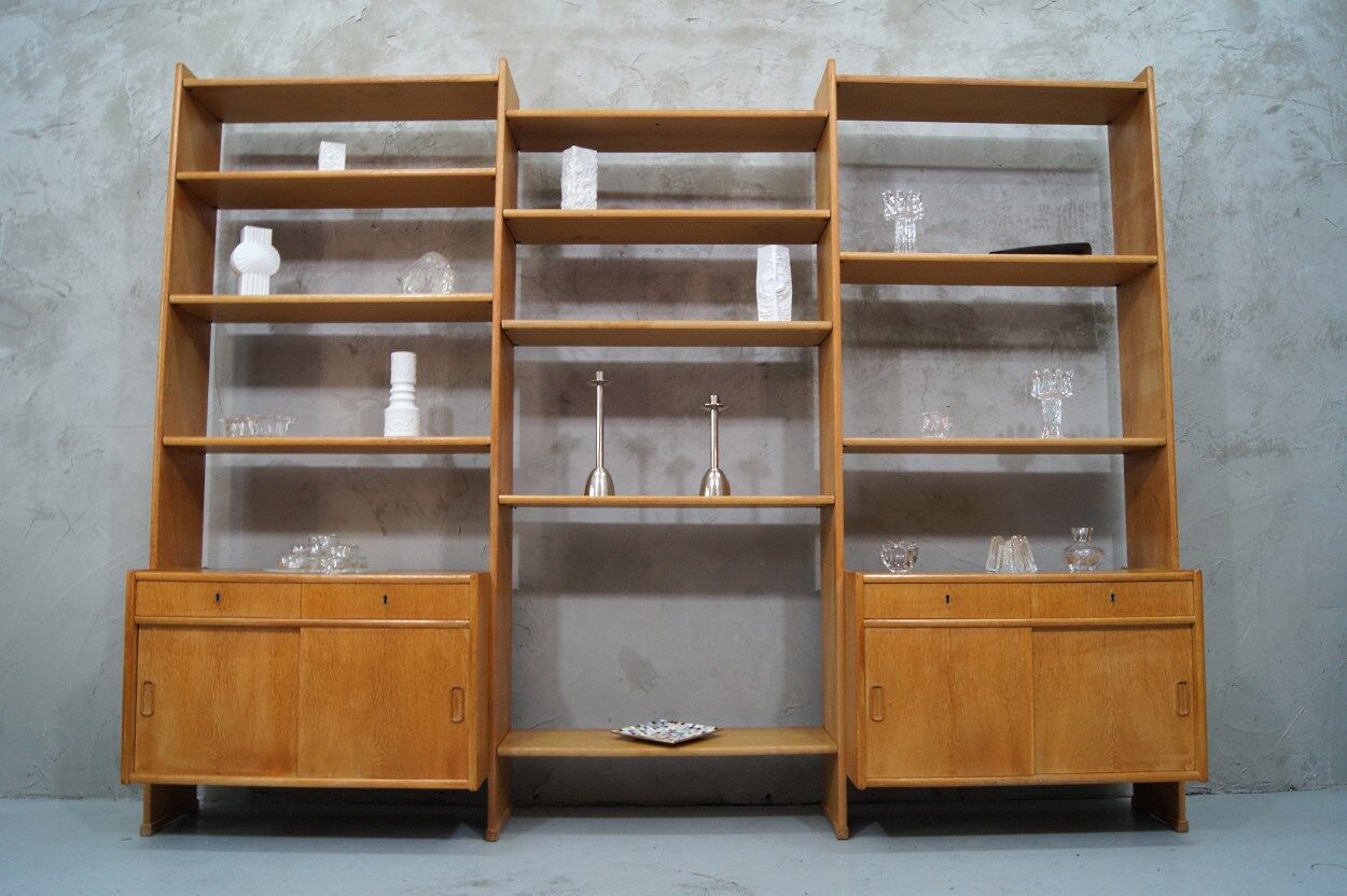 Scandinavian oak modular wall unit, 1960s
