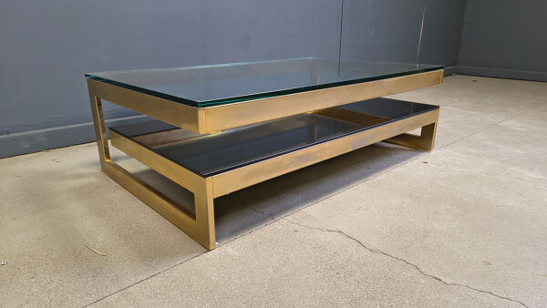 Table basse à 2 niveaux Belgochrom 23kt, années 1970