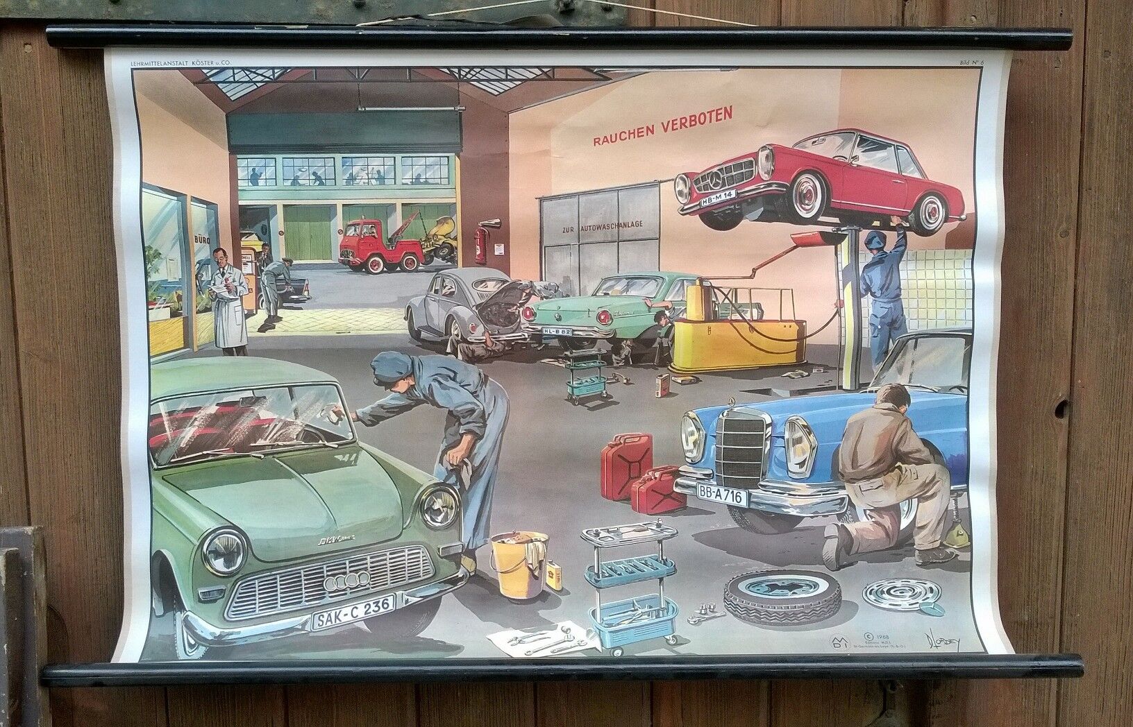 Affiche pédagogique ancienne "le garage"