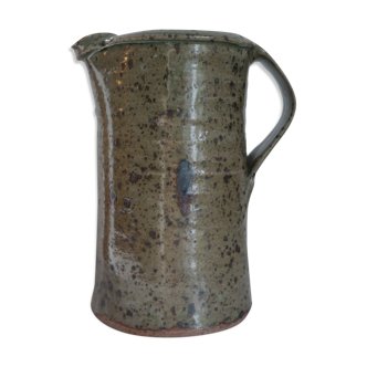 Grey-green enamelled sandstone pitcher, signed Gustave Tiffoche, La Borne, Guérande