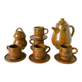 Service à café en grès vernissé composé d'une cafetière et de 5 tasses ave