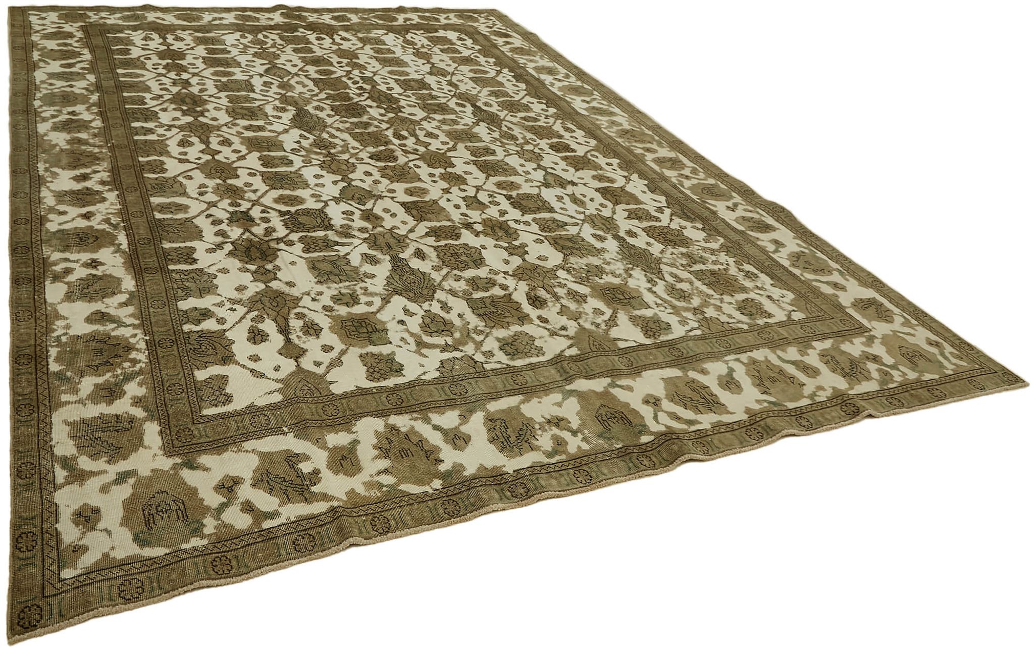 Hand-Knotted Anatolian Antique 1970s 280 cm x 376 cm Beige Wool Carpet