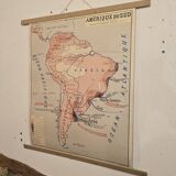 Carte de géographie ancienne / carte d'école Amérique du Sud Amérique du No