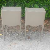 Pairs of bedside tables 1 drawer 1 niche style Louis XV wood gray mink