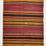 6x9 Green Orange Striped Turkish Vintage Kilim Rug 174x272Cm SK 2311