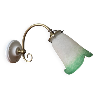 Swan neck brass applique with a glass tulip signed Rethondes.