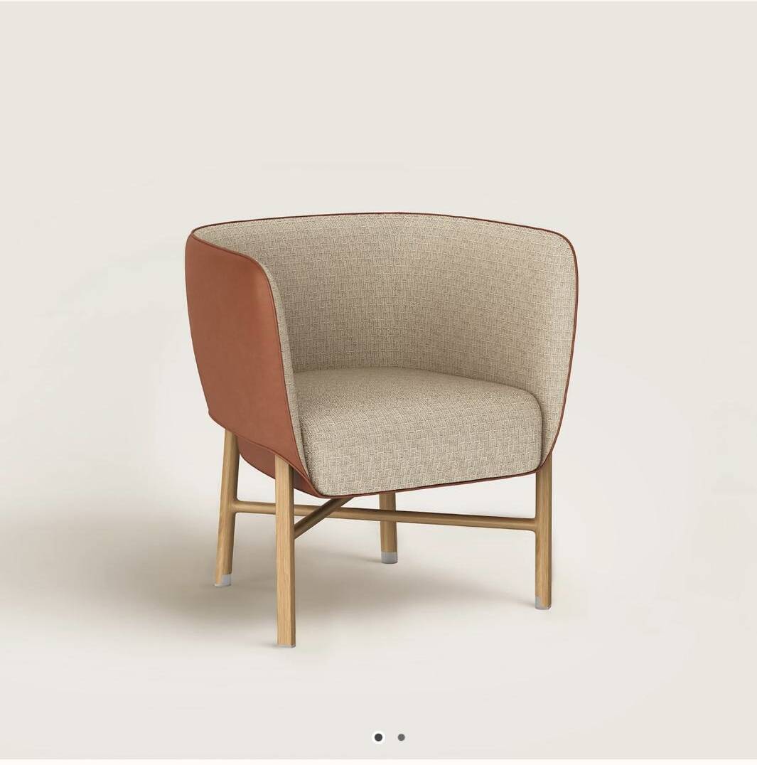Cabriolet armchair in oak, Cravache Fauve/Seige leather, Hermès