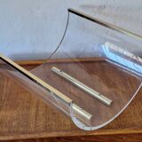 Italian magazine rack in acrylic and solid brass, 1970s