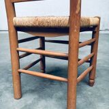 Rustic Oak and Rush High Ladder Back Dining Chairs, Belgium, 1950s, Set of 6