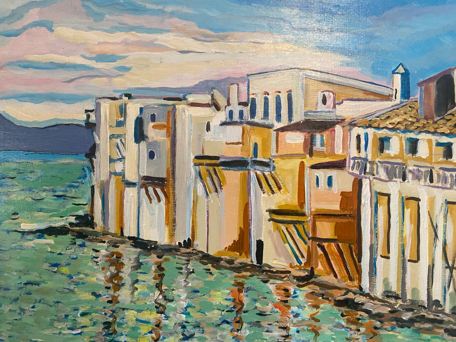 Oil on panel "Mykonos" signed Bul