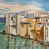 Oil on panel "Mykonos" signed Bul