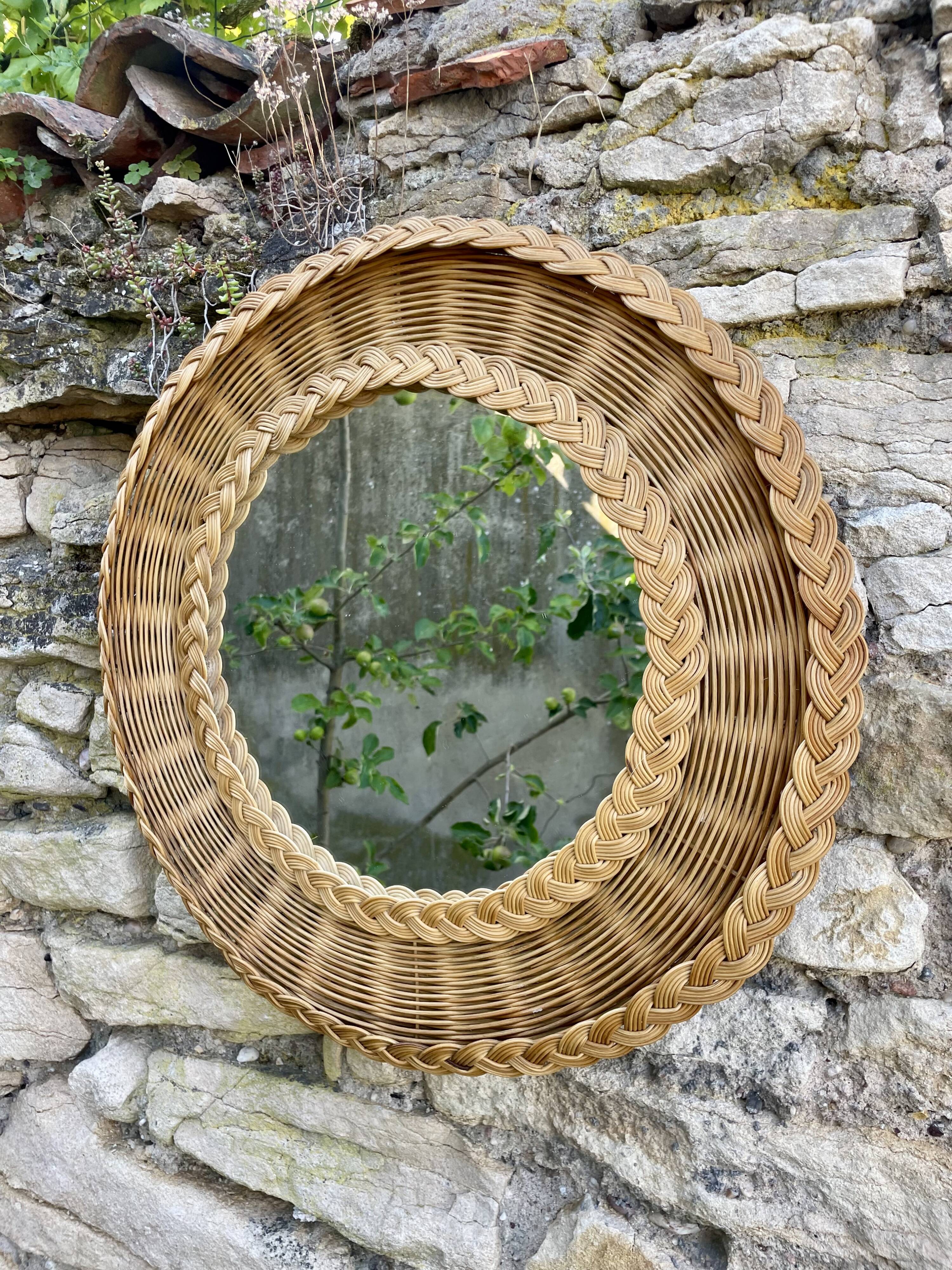 50s woven wicker mirror