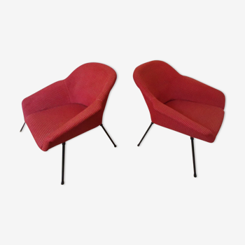 Pair of cocktail armchair year 50 60 red