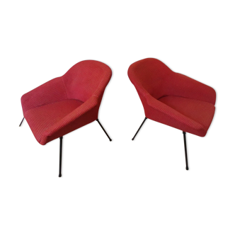 Paire de fauteuils année 50 60 rouge