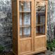 Solid raw oak school glass cabinet 1950