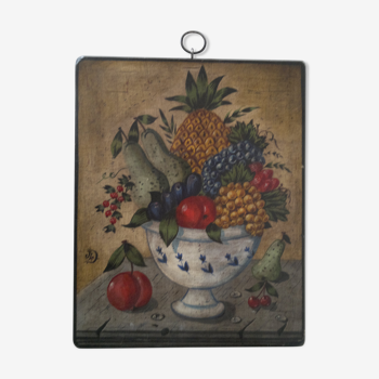 Peinture corbeille de fruits vers 1980