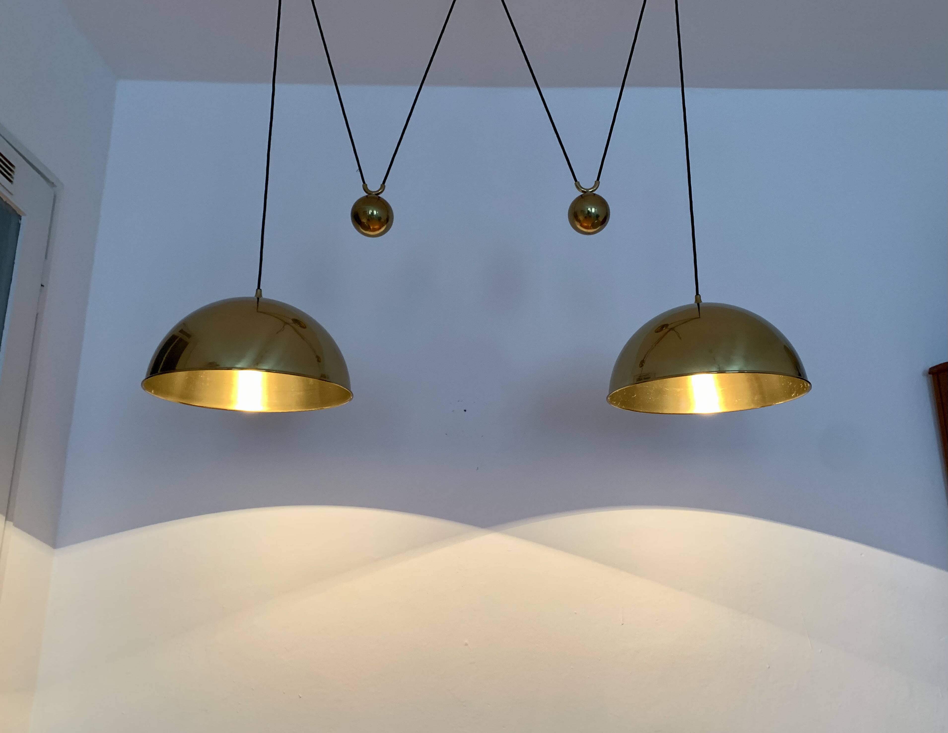 Large Adjustable Double Posa44 Brass Pendant Lamp by Florian Schulz