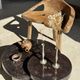 Brown petrified wood coffee table from Indonesia with a double circular top.