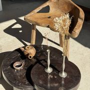 Brown petrified wood coffee table from Indonesia with a double circular top.