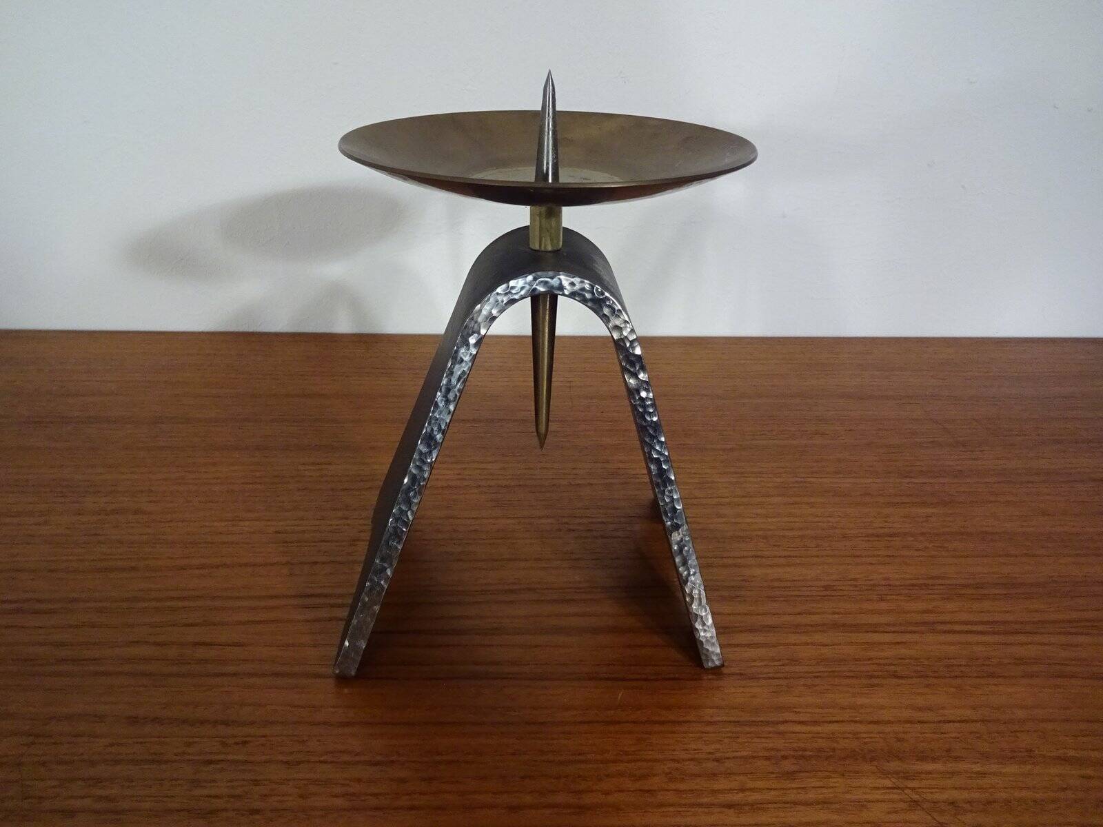 Brutalist Iron and Brass Candleholder, 1960s