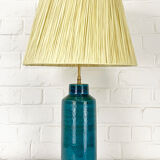 Scandinavian table lamp in porcelain stoneware lampshade raffia, Nymølle pottery, Denmark 1960s