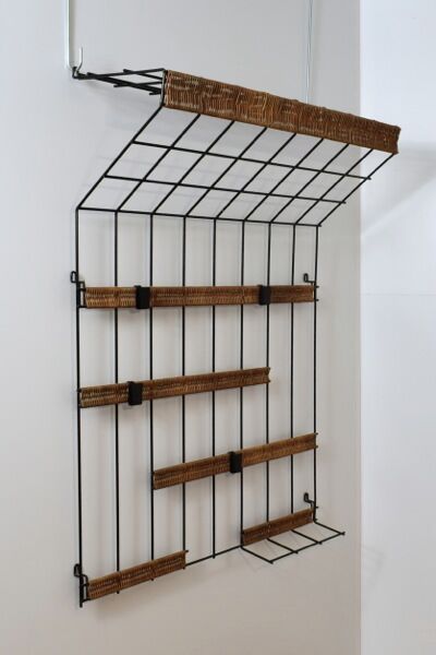 Vintage metal and rattan coat rack by karl fichtel for drahtwerke erlau, germany 1950