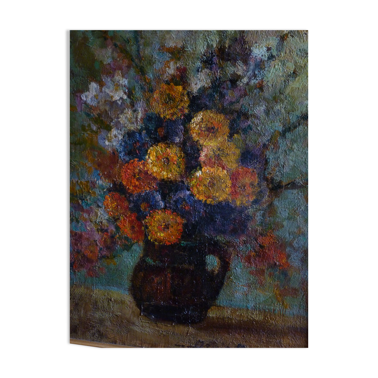 Tableau, bouquet de fleurs, huile sur toile