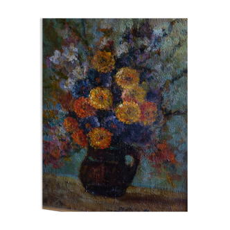 Tableau, bouquet de fleurs, huile sur toile