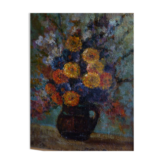 Painting, bouquet of flowers, oil on canvas