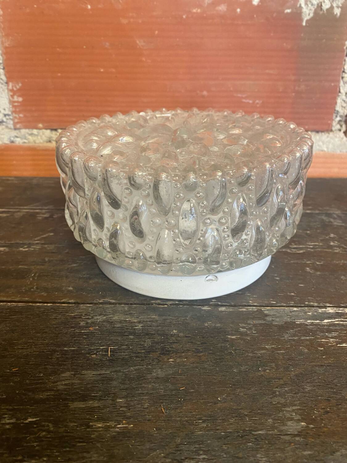 Vintage White Metal Support + Moulded Glass Ceiling Light Fixture