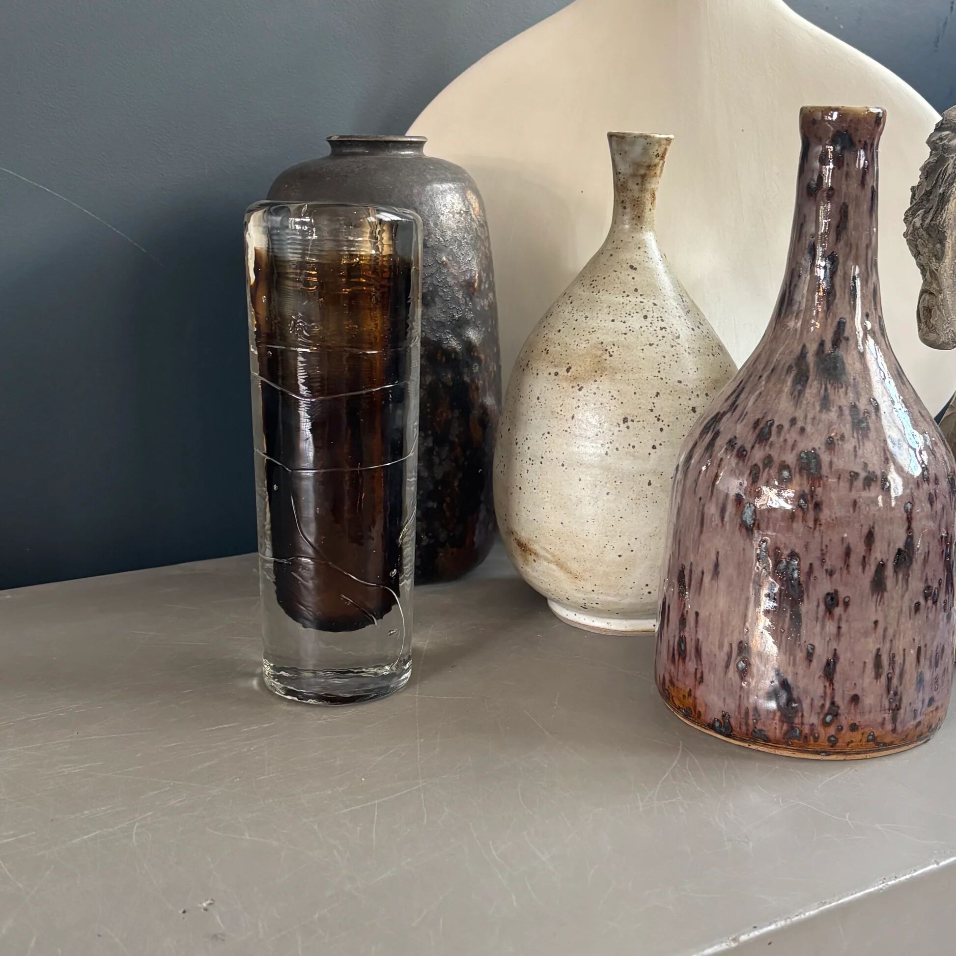 Grand bougeoir en verre moulé marron - Ref 1350
