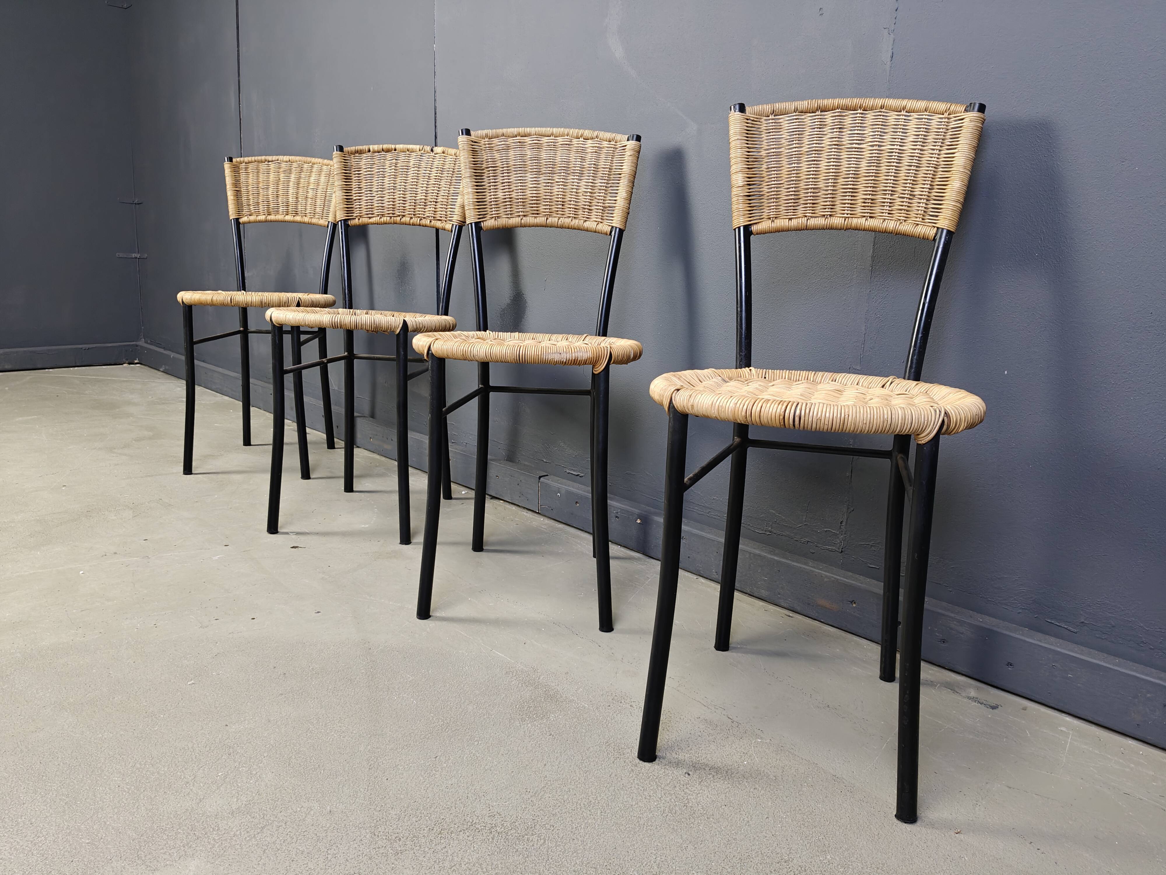 Vintage wicker dining chairs, 1980s - set of 4