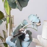 Vintage tole chandelier with light blue roses 1960s