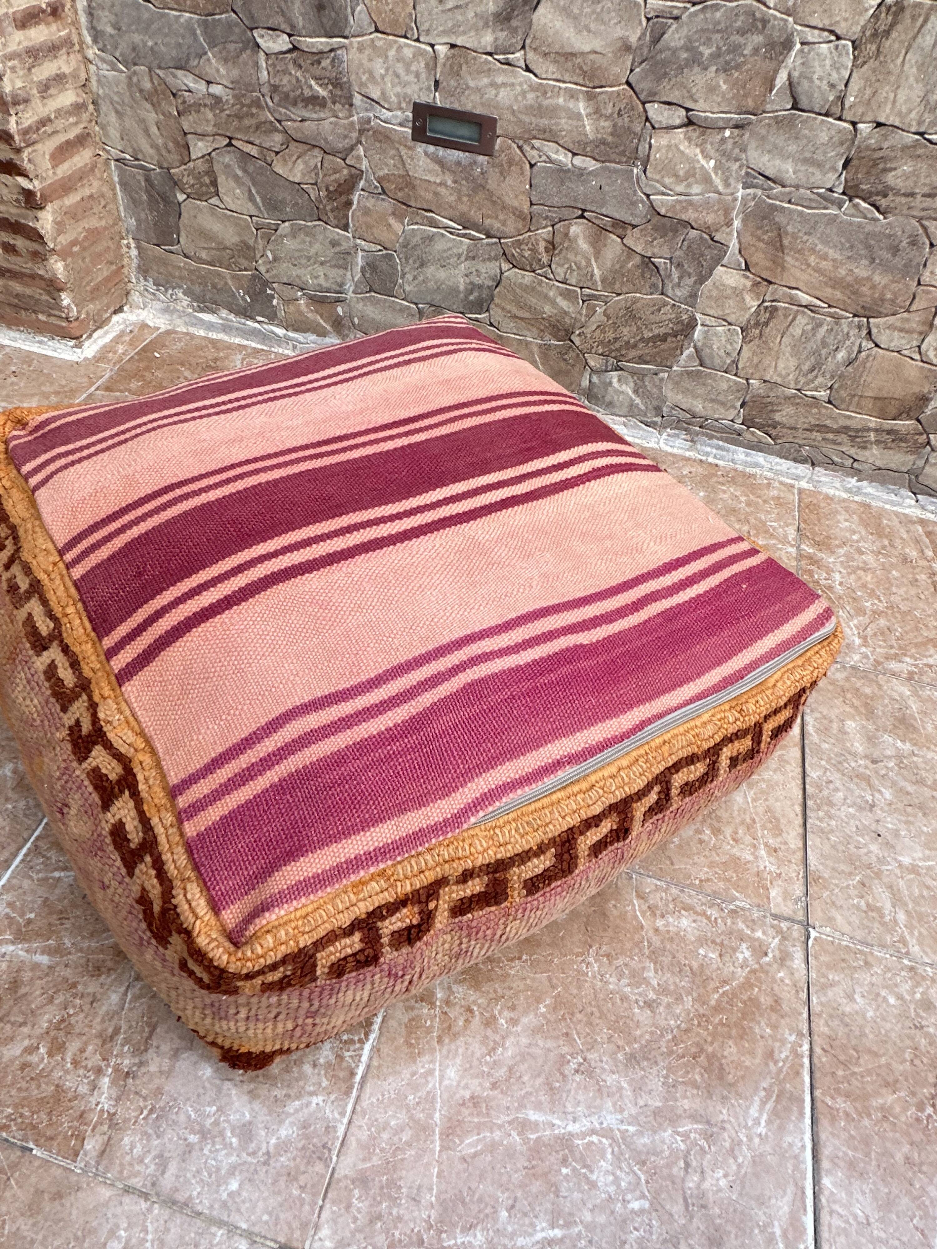 Handmade Berber Kilim pouf, floor cushion.