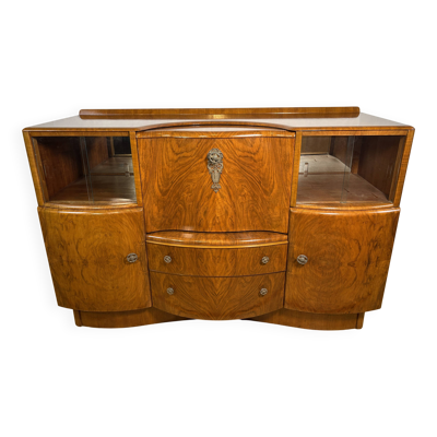 Buffet de cocktail vintage en noyer burr Art Déco Beautility 1930-1940
