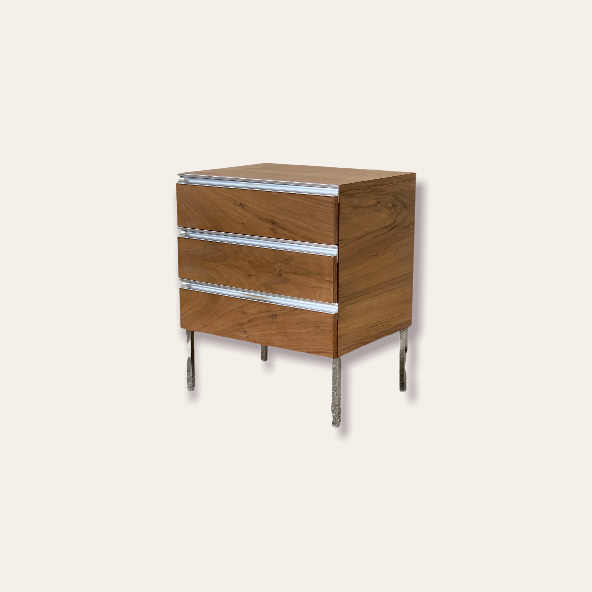 Vintage rosewood chest of drawers aluminum and chrome 1960