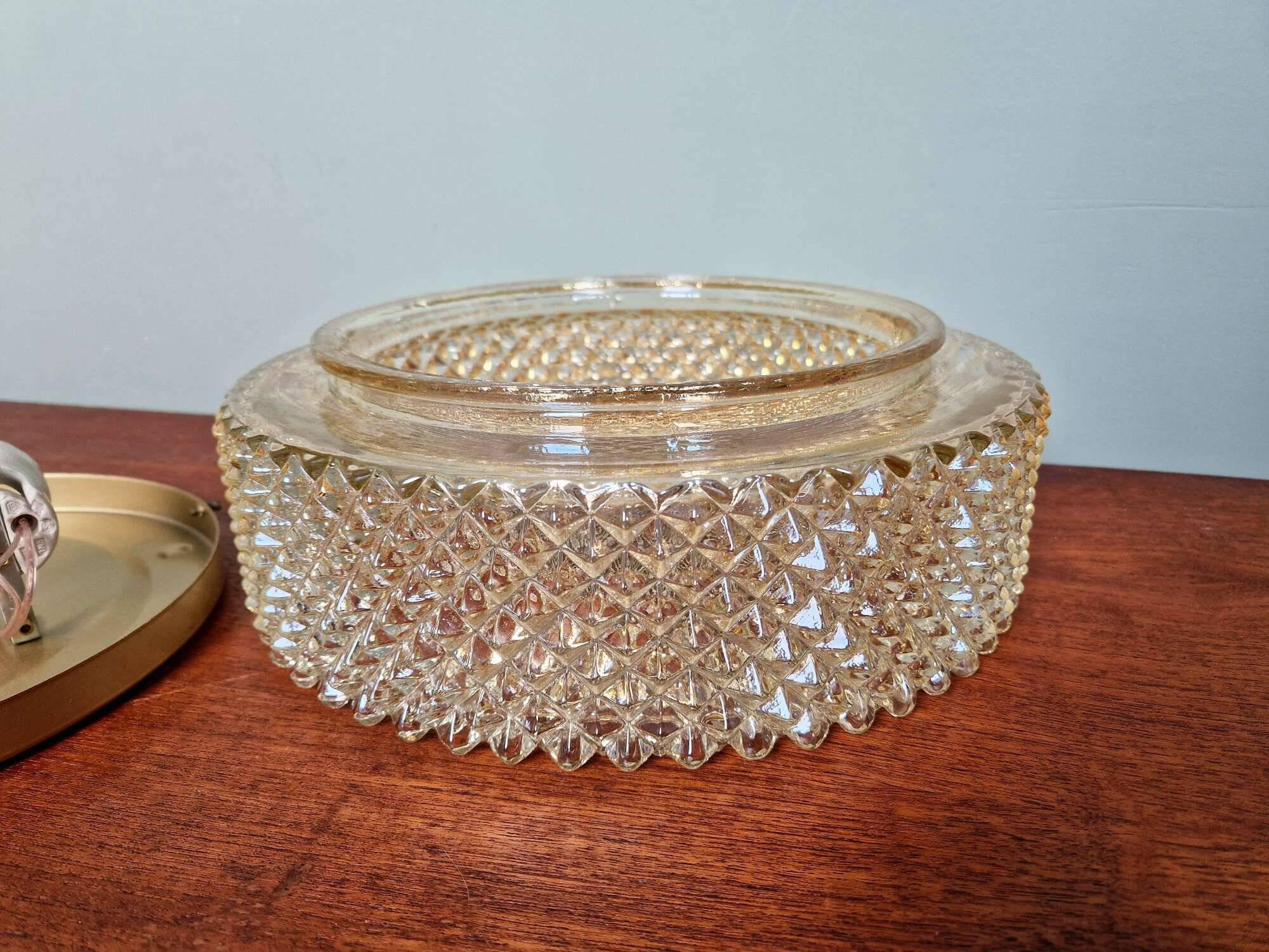 Plafonnier ou applique murale en cristal ambré et métal doré, 1970