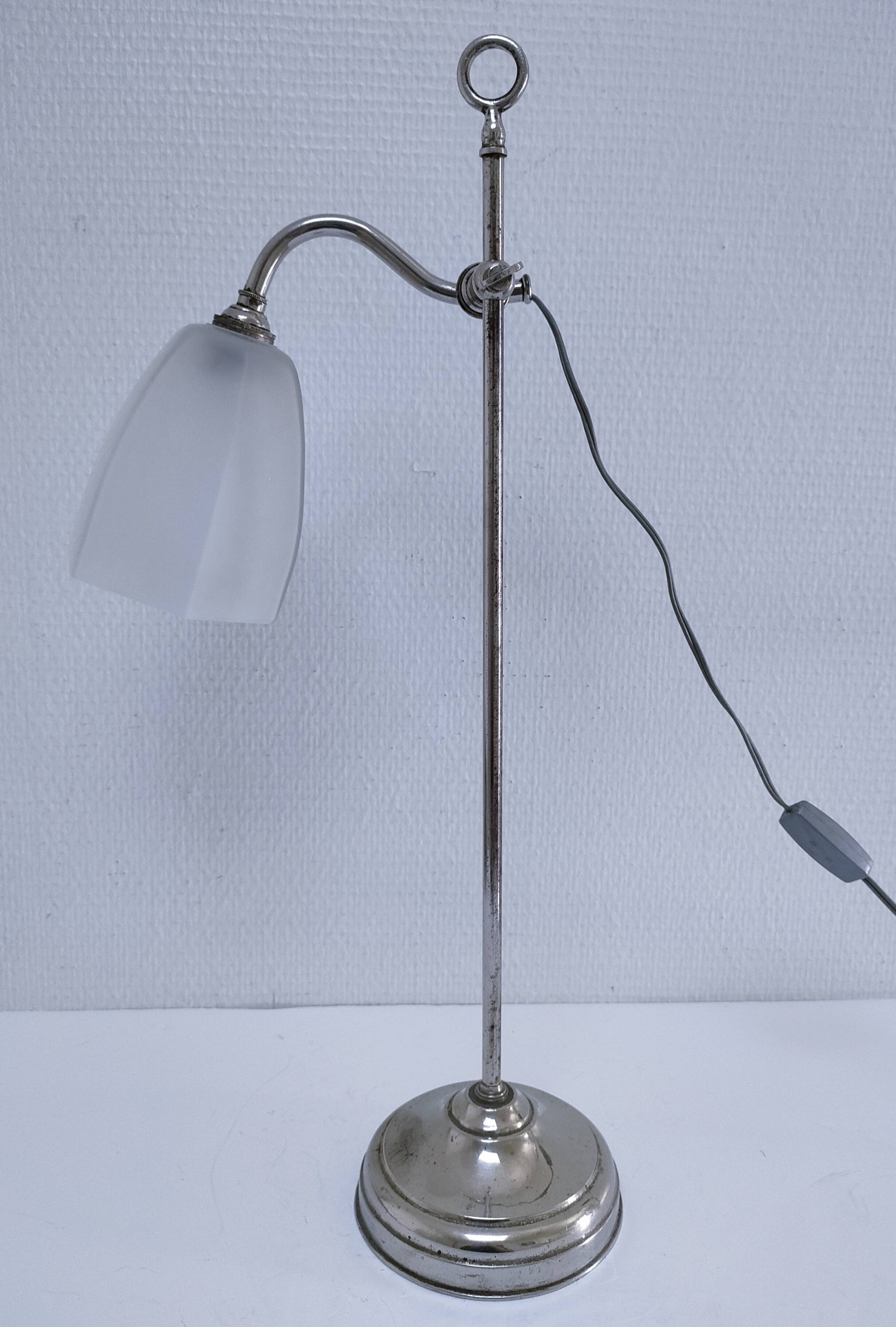 Art Deco lamp with chrome metal and opalescent glass.