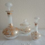 Suite Carafe, Carafon and Pot Opaline with gilded decorations XIX th