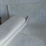 12 antique damask monogrammed napkins, 19th century