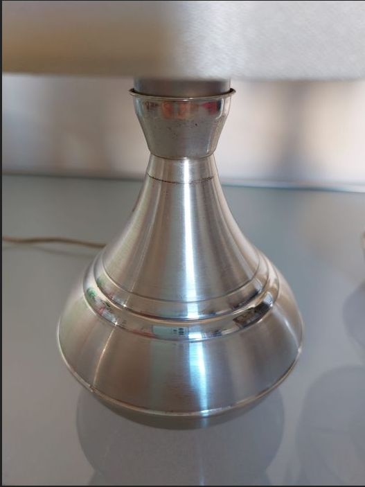 Pair of space-age lamps in aluminum and fabric from the 1970s - 1980s