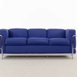 Cassina LC2 3seat Sofa by Charlotte Perriand, Le Corbusier and Pierre Jeanneret in blue fabrics