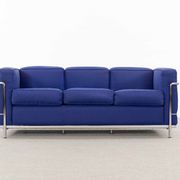 Cassina LC2 3seat Sofa by Charlotte Perriand, Le Corbusier and Pierre Jeanneret in blue fabrics
